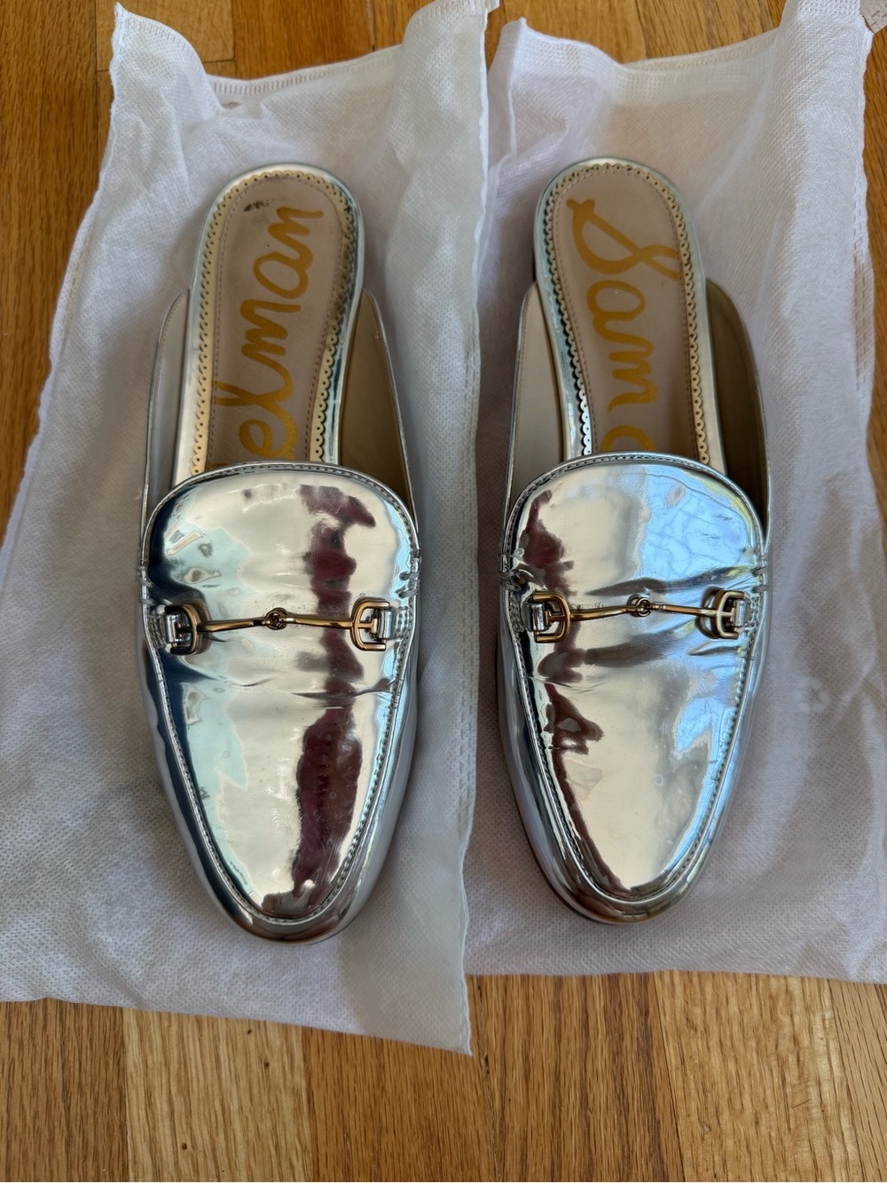 Sam Edelman Metallic Silver Horsebit Slip-On Mules